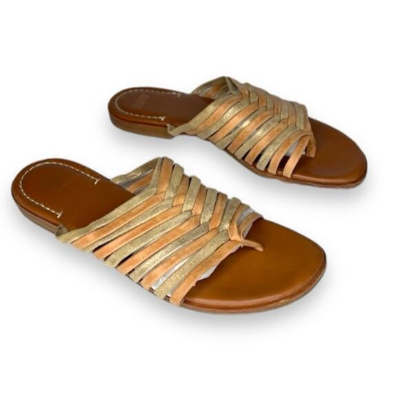 Johnston & Murphy tan gold sueded leather braided slip on toe loop sandals 10 - Picture 1 of 11